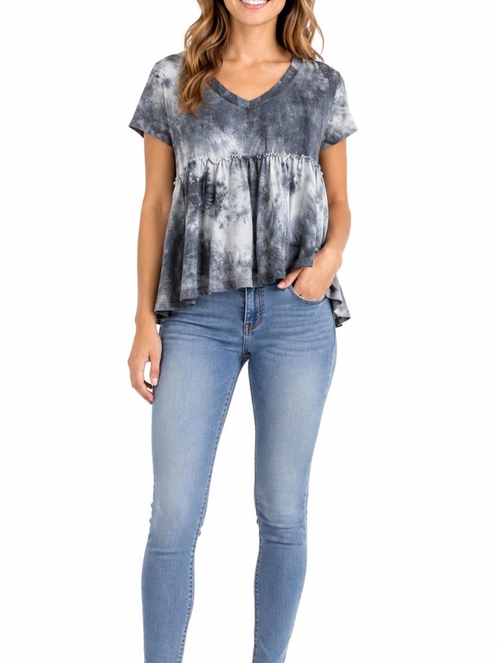 SO Blue Tie Dye Peplum Top Size XS